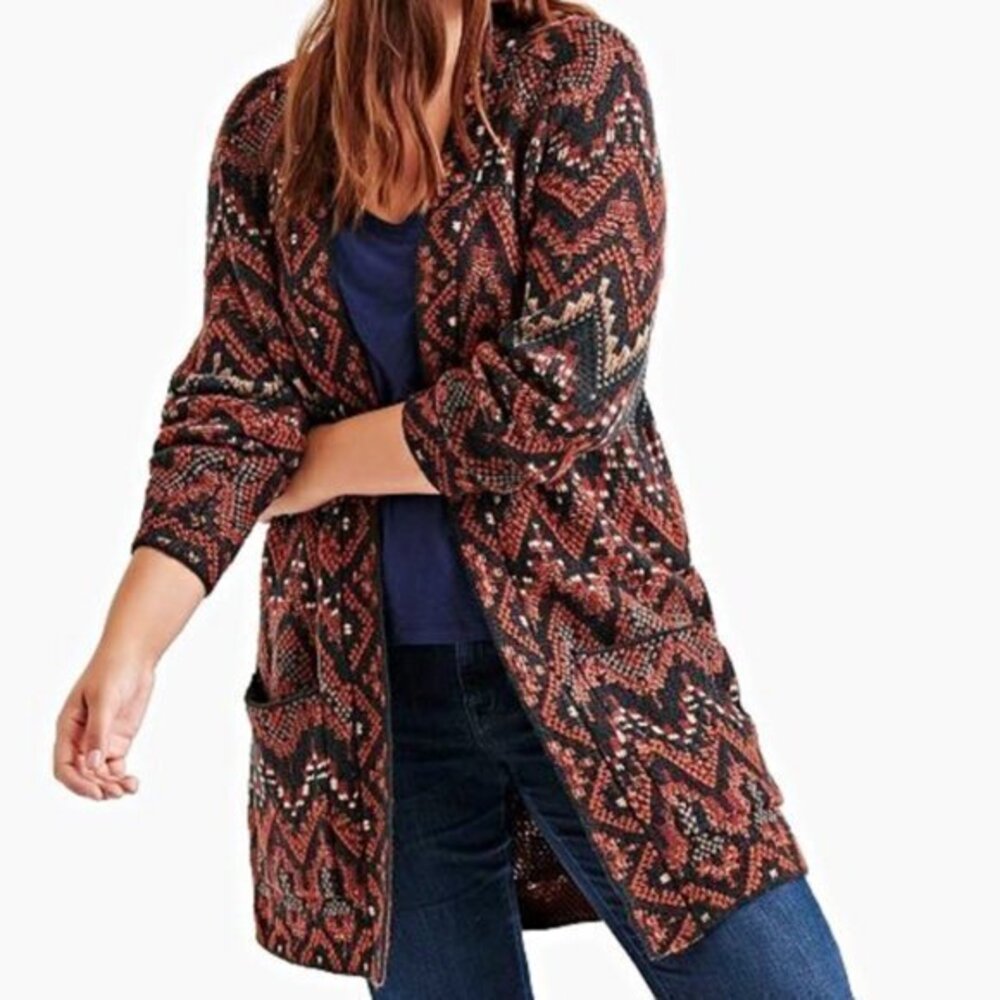 Lucky Brand Ikat Print Open Front Cardigan